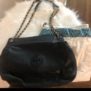 Tory Burch black leather Marion saddle bag